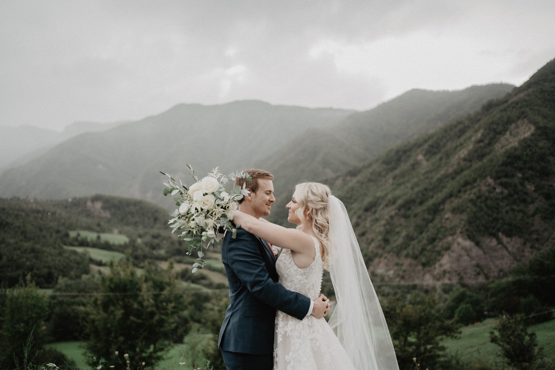 Mediterranean bridal portrait in olive grove, graded by InPix.Me